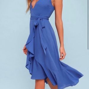 Blue midi wrap dress from Lulu’s